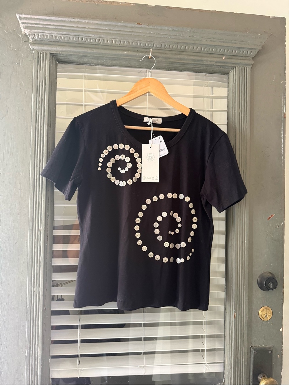 Ragabond Studio Free People Black Short-Sleeve Tee with Spiral Stud Detail
